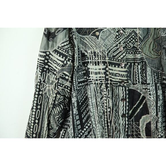 Chicos 3 L Silk FLAW Embroidered Fish Jacket Boho Artsy Embellished Maximalist - Picture 3 of 14